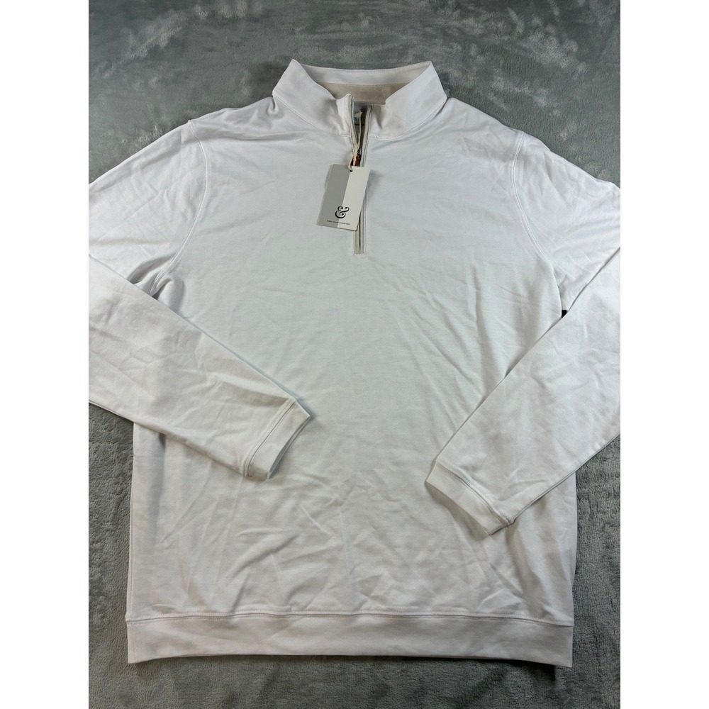 Collars & Co. Mens Quarter-Zip Pullover White Pima Cotton Modal Stretch L NWT
